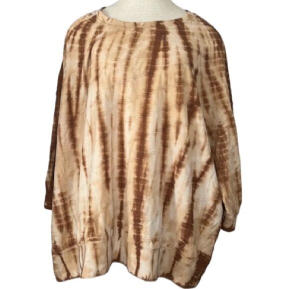 Terra and Sky three quarter sleeve brown and cream textured top size 3X - Picture 1 of 8